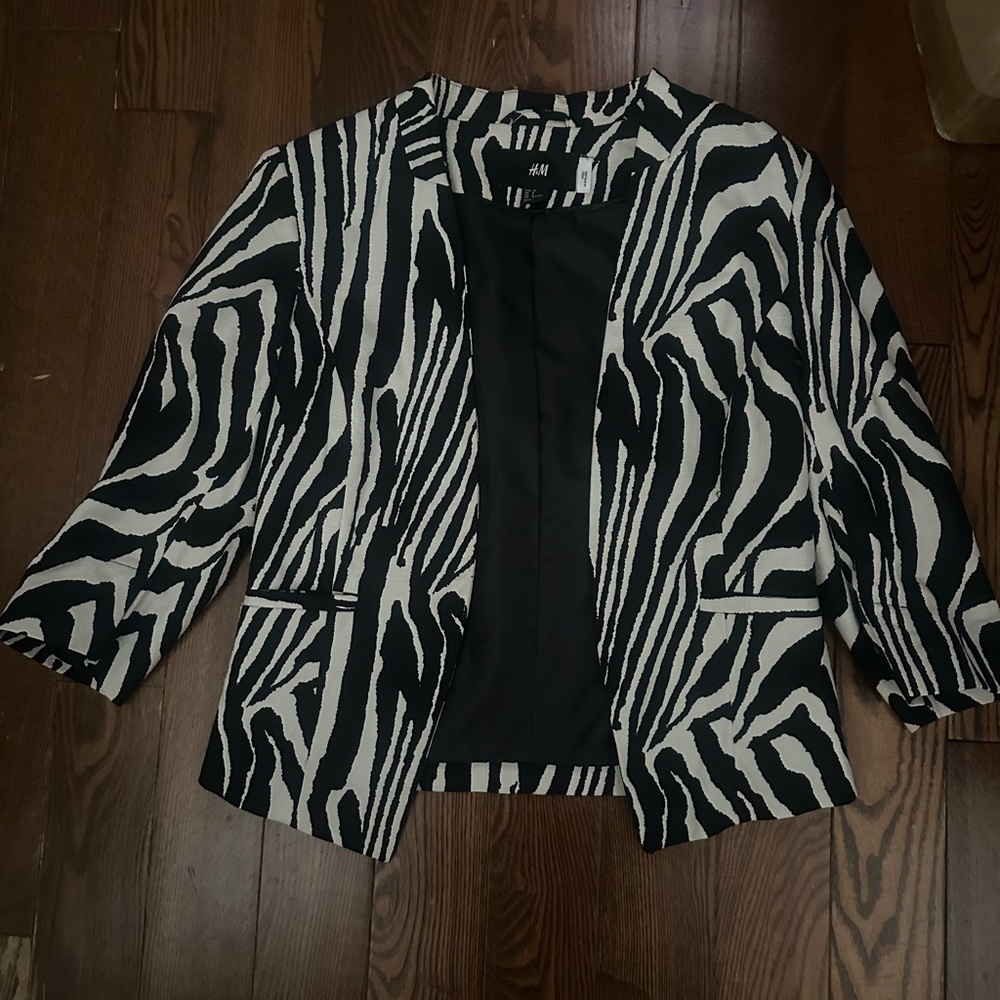 H&M Zebra Pattern Blazer in Black and White